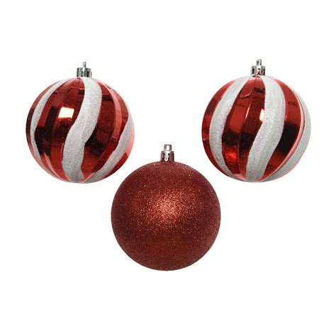 Ready within 2 hours with pickup. Shatterproof Decorative Balls, Red/White - Box of 3 Assorted, 8cm - Purely Christmas