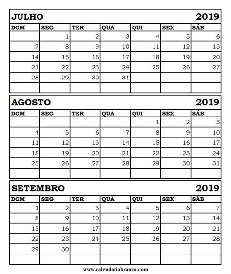 Nesta fase, você pode selecionar um calendário para julho de 2020, com as férias do país de sua escolha. Calendario Julho Agosto e Setembro 2019 Com Feriados ...