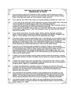 Texas' lemon laws apply to new leased or purchased automobiles sold from a licensed dealer. Lemon Law Ny - Fill Online, Printable, Fillable, Blank ...