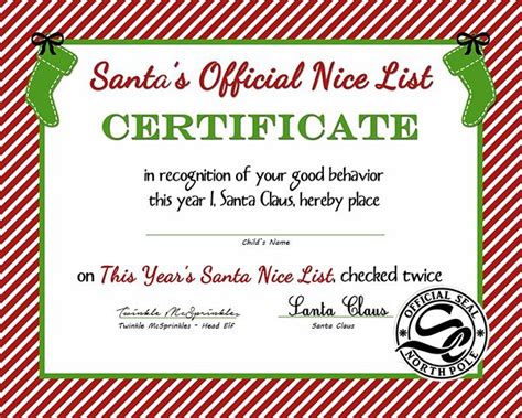 If you want fully customizable certificates (change the design, text, add a logo etc.) please contact us for our design. Saving 4 A Sunny Day: Santa's Nice List Certificate (With ...