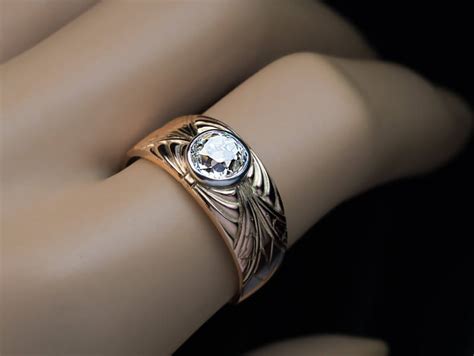 A mangagement ring does not generally match the female ring. Vintage Art Deco 1.28 Ct Diamond Carved Gold Mens Ring ...