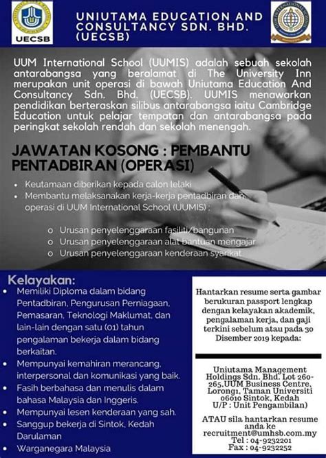 Lipat brosur iklan dalam sampul surat. Jawatan Kosong Jawatan Kosong UUM International School