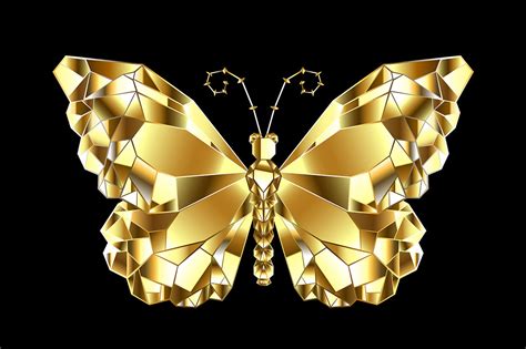 Gold Polygonal Butterfly By blackmoon9 | TheHungryJPEG.com