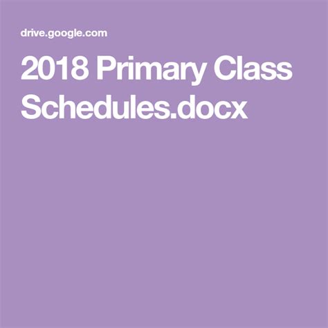 2018 Primary Class Schedules.docx | Primary, Primary ...