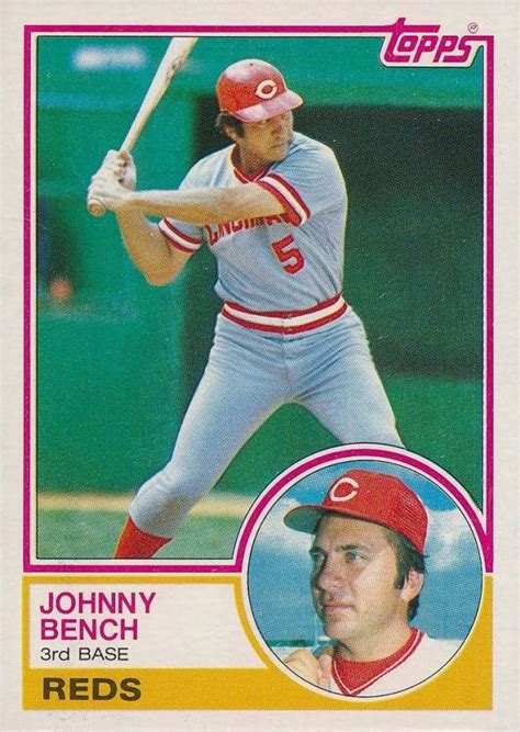 Johnny bench rookie card ebay. 1983 Topps Johnny Bench #60 Baseball - VCP Price Guide
