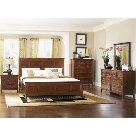 Jump out of your spacious king bed, turn off the alarm on the coordinating nightstand, choose an outfit from the matching dresser or chest, and get ready using the corresponding mirror. Harrison Cherry Casual Traditional 6 Piece King Bedroom ...