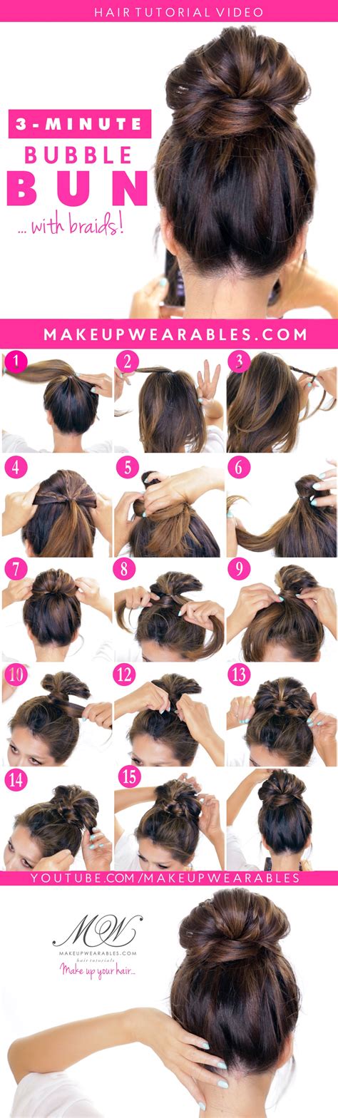 How to wear a messy bun? how to - Bubble Messy Bun Hairstyle with braids - easy ...