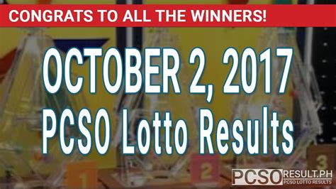 So that players can find all malaysia toto4d result gives you convenient access to live 4d results. PCSO Lotto Results Today October 2, 2017 (6/55, 6/45, 4D ...