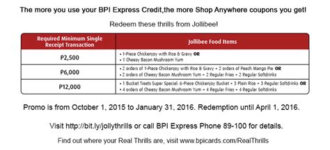 The following bpi credit cards are not qualified to join the promo: BPI Real Thrills Jollibee Promo | BlogPh.net