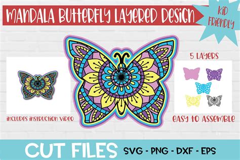 Butterflies icons colorful modern 3d sketch. Butterfly Mandala 3D Layered SVG Design