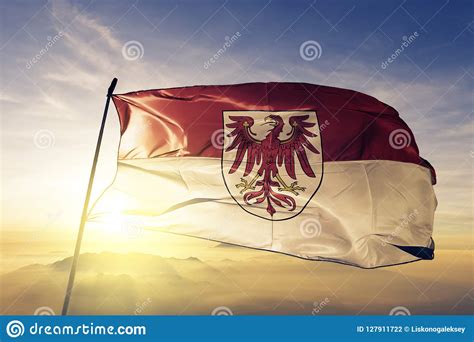 Brandenburg State Of Germany Flag Textile Cloth Fabric Waving On The ...