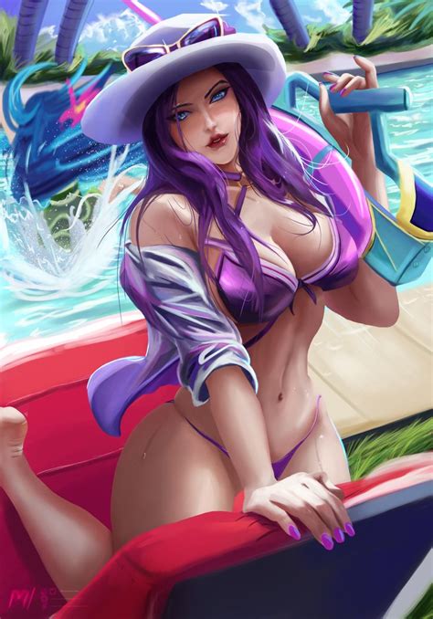 Grote keramische decoratieve plaat met verhoogd beeldhouwen. Pool Party Caitlyn by MiraiHikariArt | League of legends ...