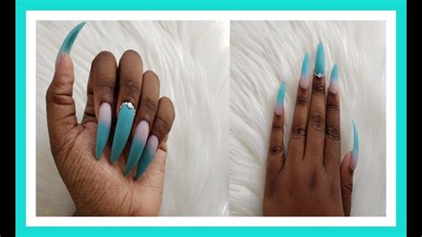 Then, they sand down and shape the acrylics. Teal color| How to do my own acrylic nails at home - YouTube