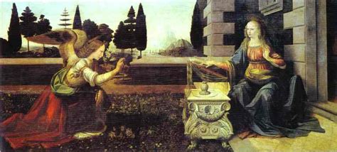 Leonardo's early painting of the annunciation owes much to the influence of his master, andrea del verrocchio. The Annunciation, 1472 by Leonardo Da Vinci (1452-1519 ...