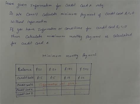 If it's your only choice, pay it, but please try and pay extra if you can. Solved Select the minimum monthly payment from each drop-down list for EACH credit card for ...