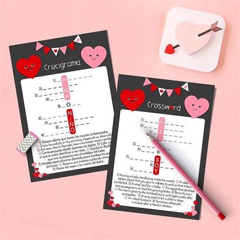 Template gender reveal invitations free. Valentine's day gender reveal bilingual, games in Spanish ...