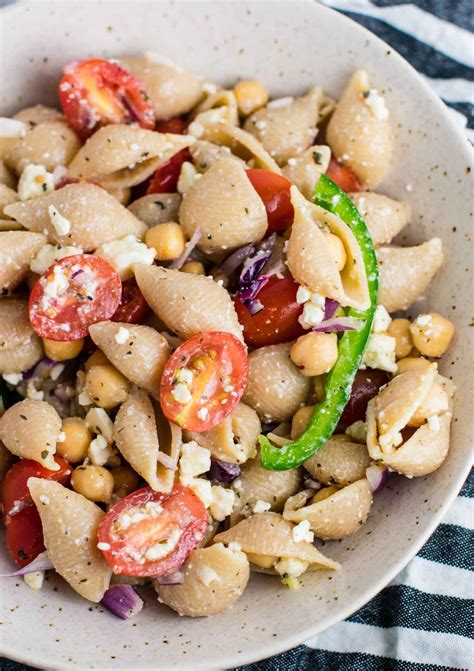 Pour in water and oil; This Chickpea Pasta Salad with whole wheat pasta is an ...