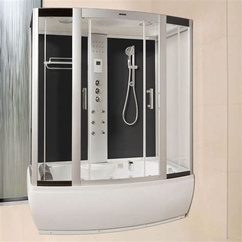 Spaciously combined steam shower / whirlpool bath for one person. Lisna Waters LWW3 1700mm x 900mm Black Steam Shower Cabin ...