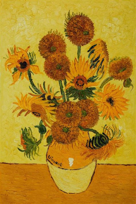 Created in paris in summer, 1886. Vase with Fifteen Sunflowers by Vincent Van Gogh Handpainted