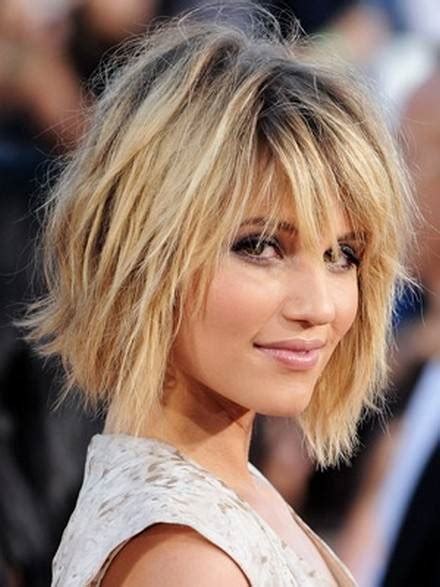 Layered haircuts for medium length hair like this one look even more stylish with wispy bangs, don't you think? Medium Hairstyles for Women with Thick Hair - The ...