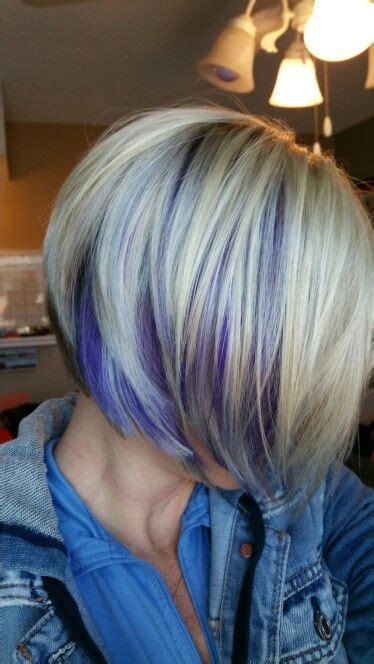 Lowlighting is a good idea to make your blonde shade pop and contrary to what some people think there are many ways you can wear this color design. Purple peak a boo lowlights | Peekaboo hair, Short blonde ...