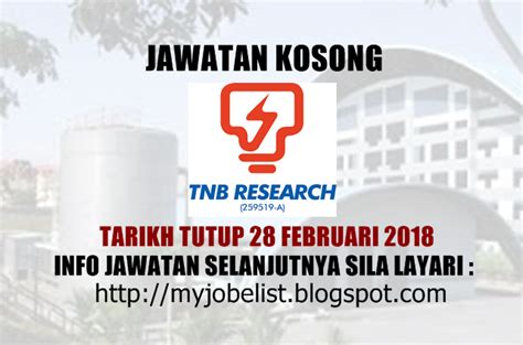 Sistem online tnb atau mytnb mampu menyediakan akses kepada pelbagai servis disediakan oleh tnb. Jawatan Kosong di TNB Research Sdn Bhd - 23 Februari 2018