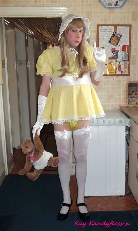 She said i could have a shower, but i was not permitted to use the toilet. Sissy Baby Kay - in yellow and white today.