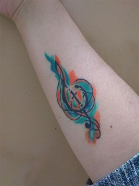 See more ideas about cross tattoo, music tattoos, music notes tattoo. Treble clef with cross watercolor tattoo | Tattoos ...