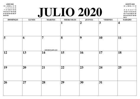 También encontrará otros temas de calendario 2021 para el mes de agosto. CALENDARIO JULIO 2020 PARA IMPRIMIR - Calendario 2019