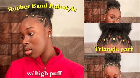 Rubber band hairstyles seem to be trending these days. Rubber Band Hairstyle | puff w/triangle parting (4c hair ...