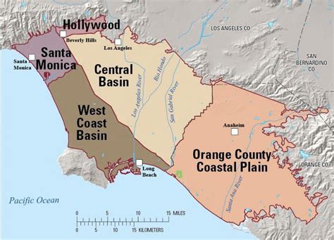 Karten usa mit straßenkarte und bevölkerungsdichte bundesstaaten. LA basin map - Karte von LA basin (Kalifornien - USA)