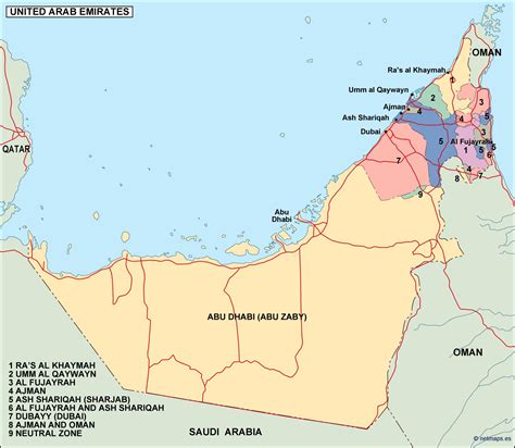 From mapcarta, the open map. Uae Map With 7 Emirates - Lookalike