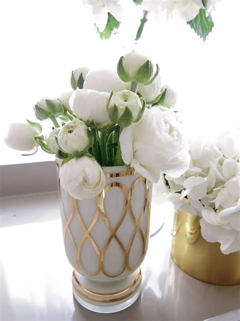 Peonies make wonderful cut flowers, lasting more than a week in a vase. Vintage Finds: White + Gold Vase | Craft and Couture