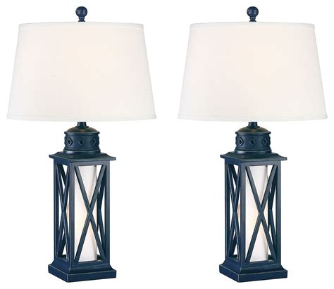 Connie rippled blue usb table lamps set of 2. Seahaven Lantern Coastal Table Lamp, Set Of 2, Navy Blue ...