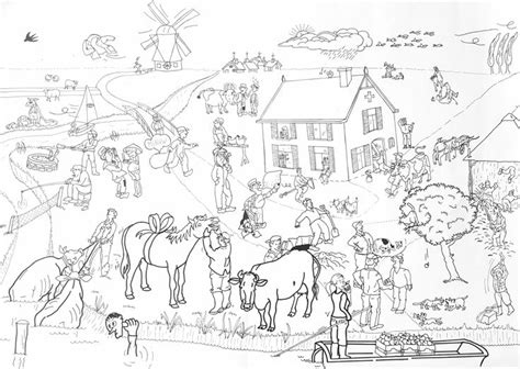 Heb je een toffe boerderij kleurplaat kunnen vinden. Tekening met 48 spreekwoorden (over de boerderij). | Tekenen