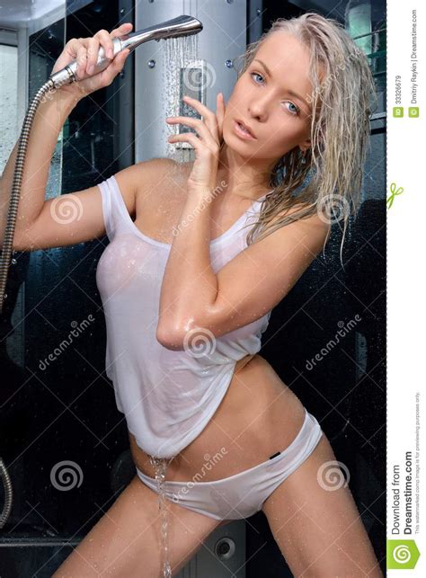 Auntie diana is fresh out of the shower and needs a fuck. Beautiful Blonde Woman In Underwear In A Shower. Stock ...