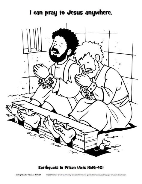 Free christian bible coloring pages for kids in sunday school or children's church. Paul and Silas in prison (Acts 16) coloring pages - Google ...