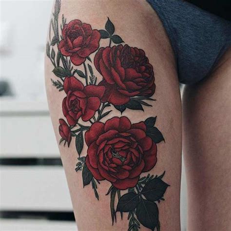 Wolf howl and rose tattoo. 65 Badass Thigh Tattoo Ideas for Women | StayGlam