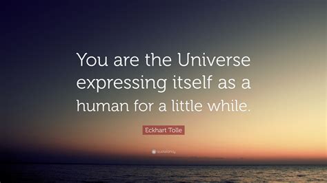 Art is the great and universal refreshment. Eckhart Tolle Quote: "You are the Universe expressing itself as a human for a little while." (12 ...