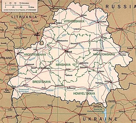 Las regiones y las ciudades de la lista, con marcada en los. Bielorrusia - Mapas