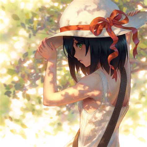 April from darker than black. Wallpaper : illustration, anime girls, short hair, hat ...