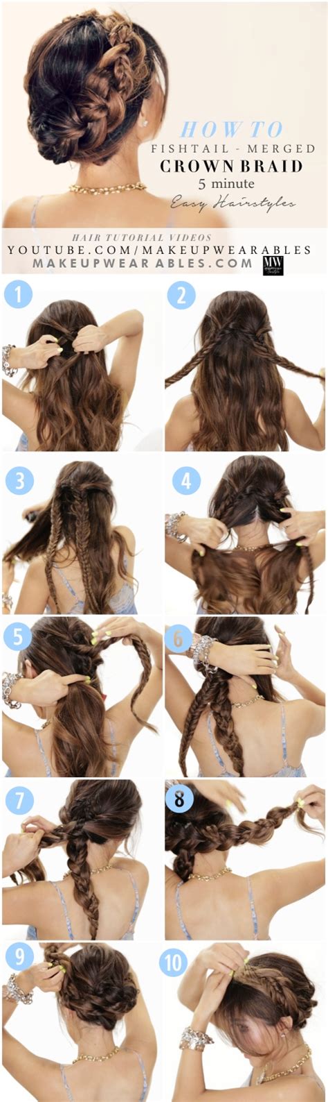 Easy updos for long hair /via. How to easy braided updo - crown braids for school wedding