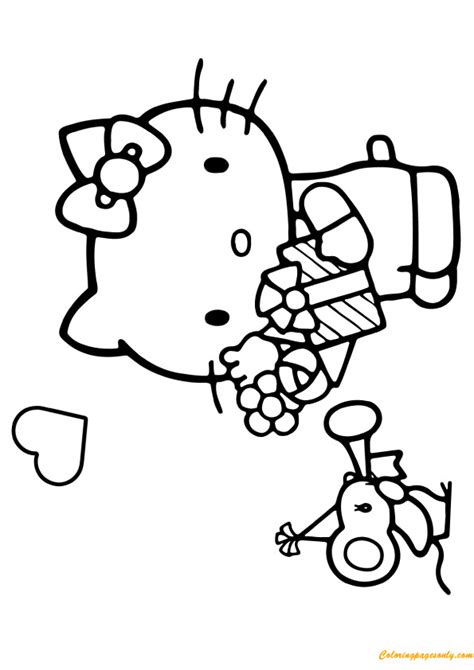 Hello kitty reading a book. Hello Kitty With Mouse Coloring Pages - Cartoons Coloring ...