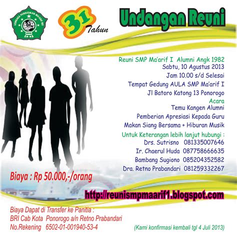 Download contoh undangan reuni sma docx undangan sma pendidikan Reuni SMP Ma'arif 1 Ponorogo