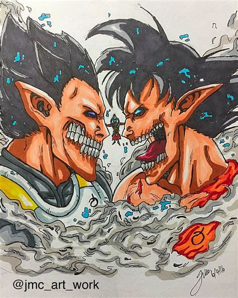 Anime goku stomps manga goku. Goku vs Vegeta attack on Titan by jmcartwork.deviantart ...