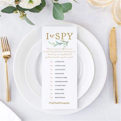 With shutterfly, it's easier than ever to upload your favorite photograph and turn it into beautiful wedding stationery for. Hashtag I Spy Sign Printable Wedding Game I Spy Sign | Etsy | Menu card template, Wedding menu ...