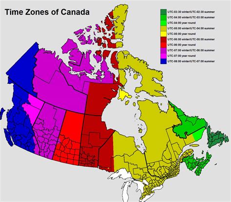 Canada time zone map - Map of Canada time zone (Northern America ...