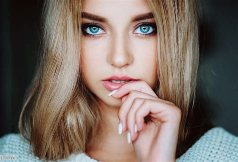 Beautiful brown hair by clayton jungle. Wallpaper : face, women, model, blonde, long hair, blue ...