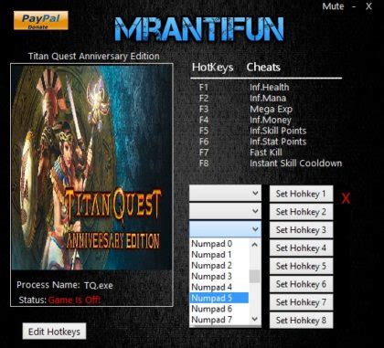 Maybe you would like to learn more about one of these? Titan Quest Anniversary Edition 2.1.1 Trainer, Cheats ...