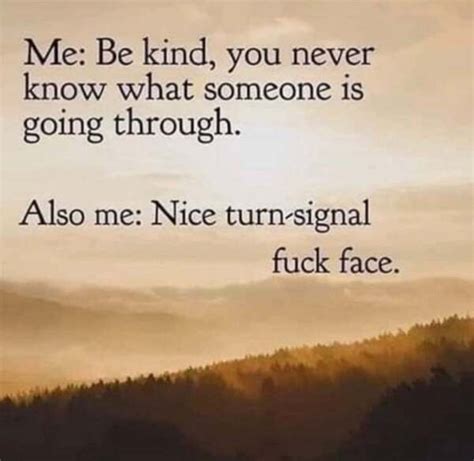 No matter how someone looks or acts, you truly never know what's happening in their lives. Me Be Kind You Never Know What Someone Is Going Through Also Me Nice Turn Signal Face Meme ...